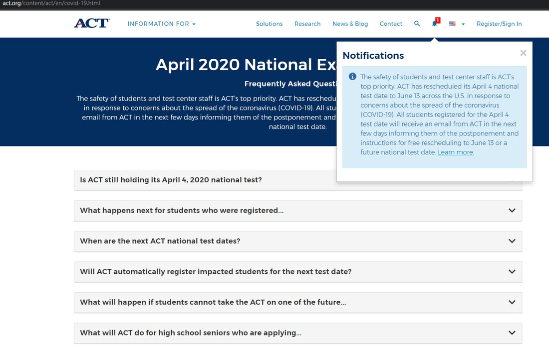 ACT date cancellation in the U.S. nationalwide