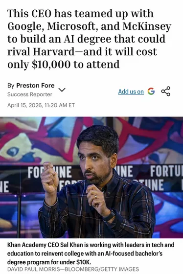 Applied AI degree by Khan Academy with Google and Microsoft collaboration and future college education trends